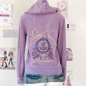 Juicy Couture Purple Velour In Bloom Graphic Hoodie Large